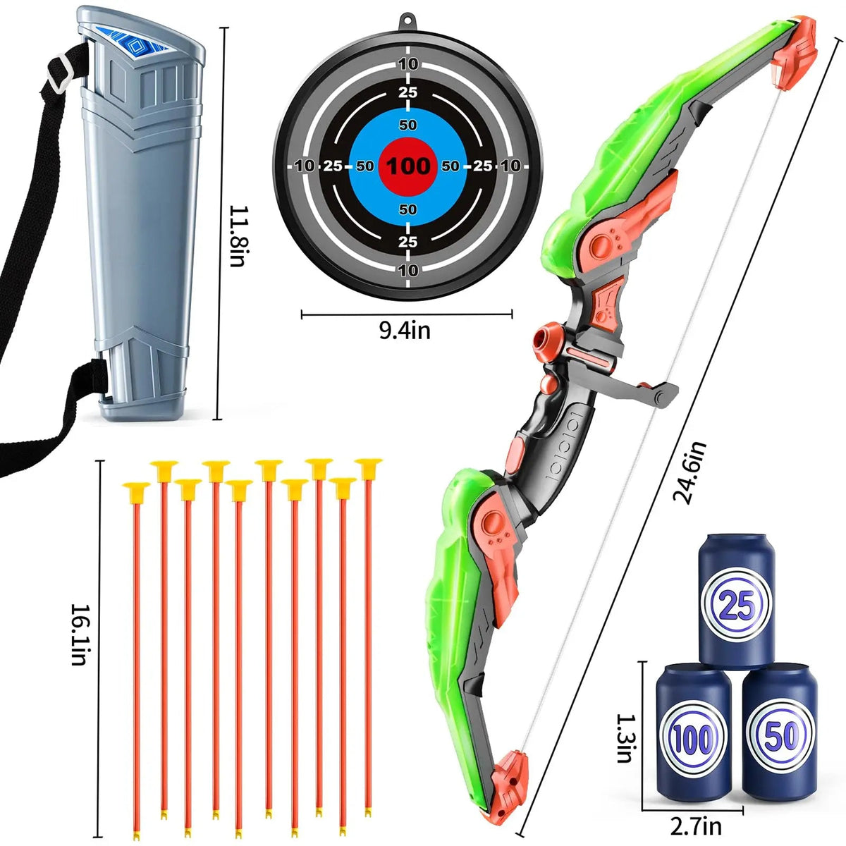 ShotExci Kids Archery Set with LED Bow and 10 Suction Cup Arrows