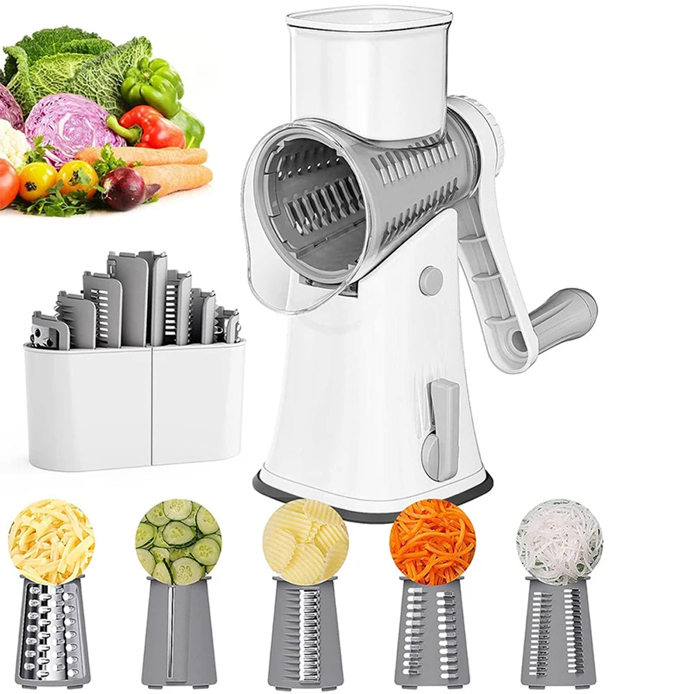 SliceMavi Rotary Mandoline Slicer – 5 Interchangeable Blades, Suction Base & Safety Guard