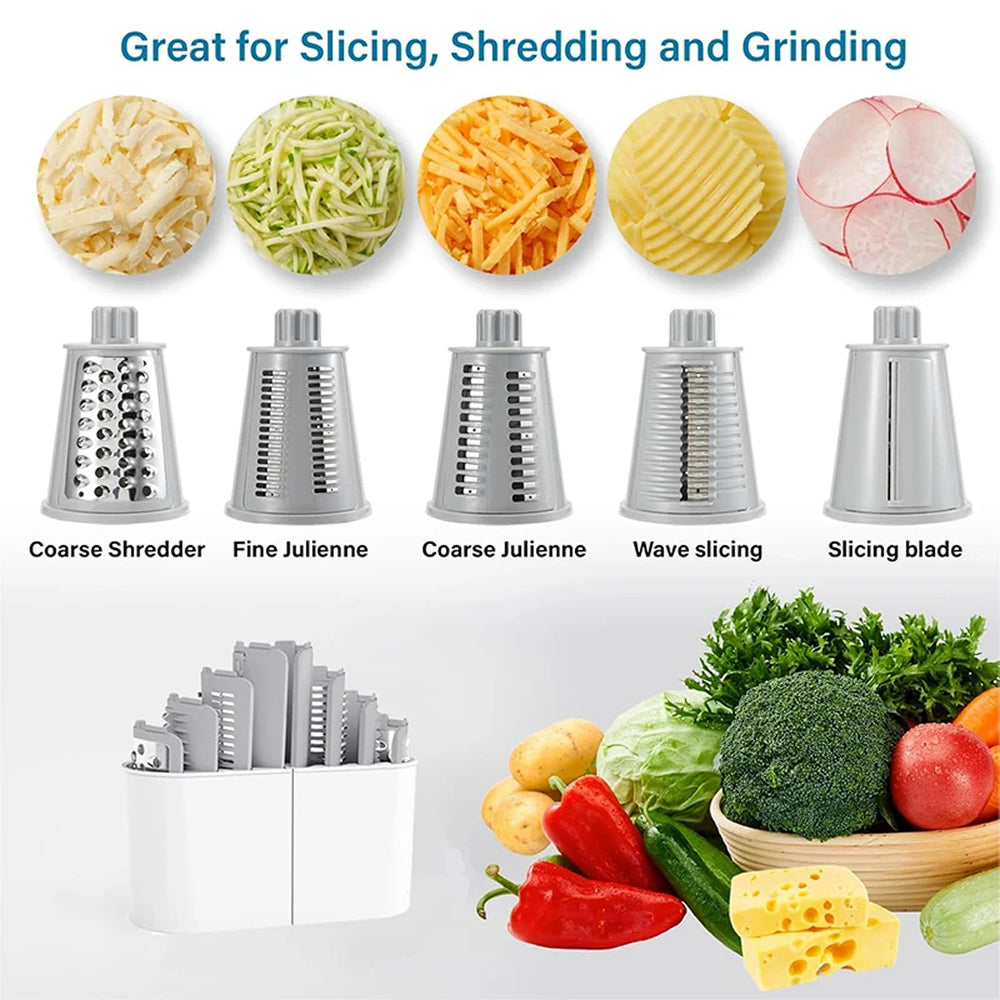 SliceMavi Rotary Mandoline Slicer – 5 Interchangeable Blades, Suction Base & Safety Guard