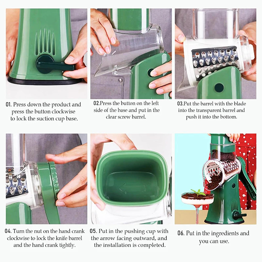 SliceMavi Rotary Mandoline Slicer – 5 Interchangeable Blades, Suction Base & Safety Guard