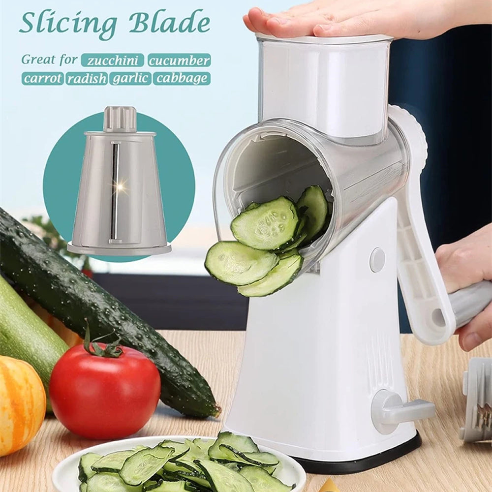 SliceMavi Rotary Mandoline Slicer – 5 Interchangeable Blades, Suction Base & Safety Guard