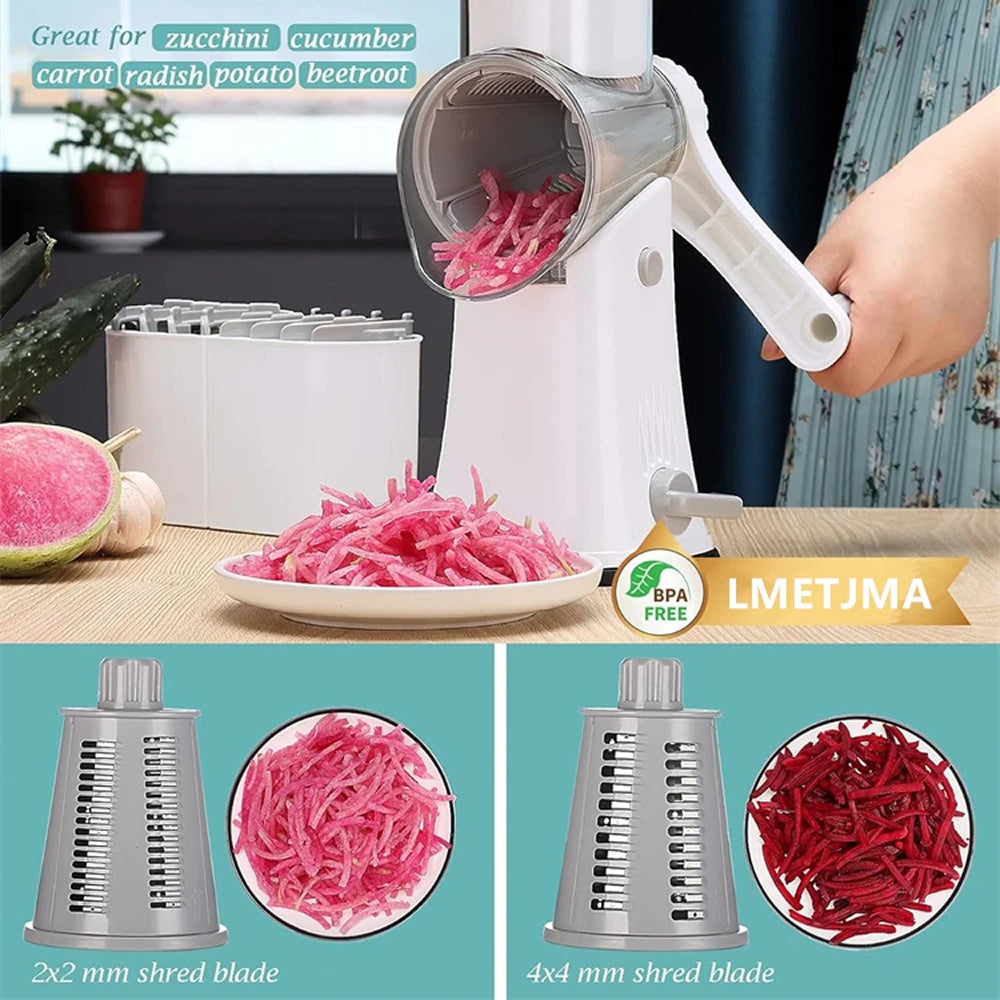 SliceMavi Rotary Mandoline Slicer – 5 Interchangeable Blades, Suction Base & Safety Guard