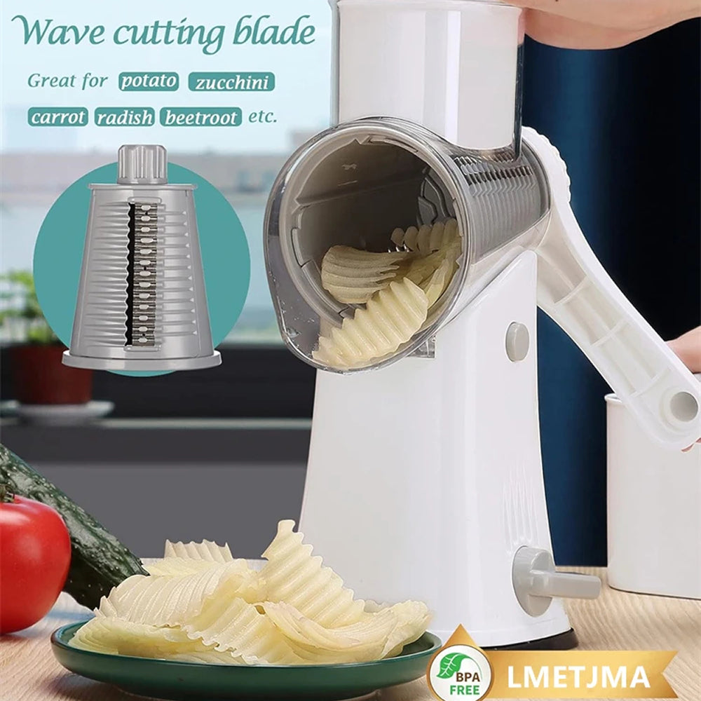 SliceMavi Rotary Mandoline Slicer – 5 Interchangeable Blades, Suction Base & Safety Guard