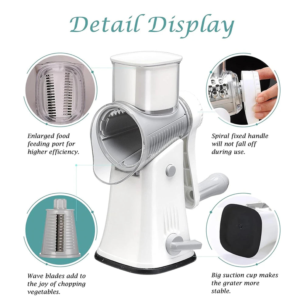 SliceMavi Rotary Mandoline Slicer – 5 Interchangeable Blades, Suction Base & Safety Guard