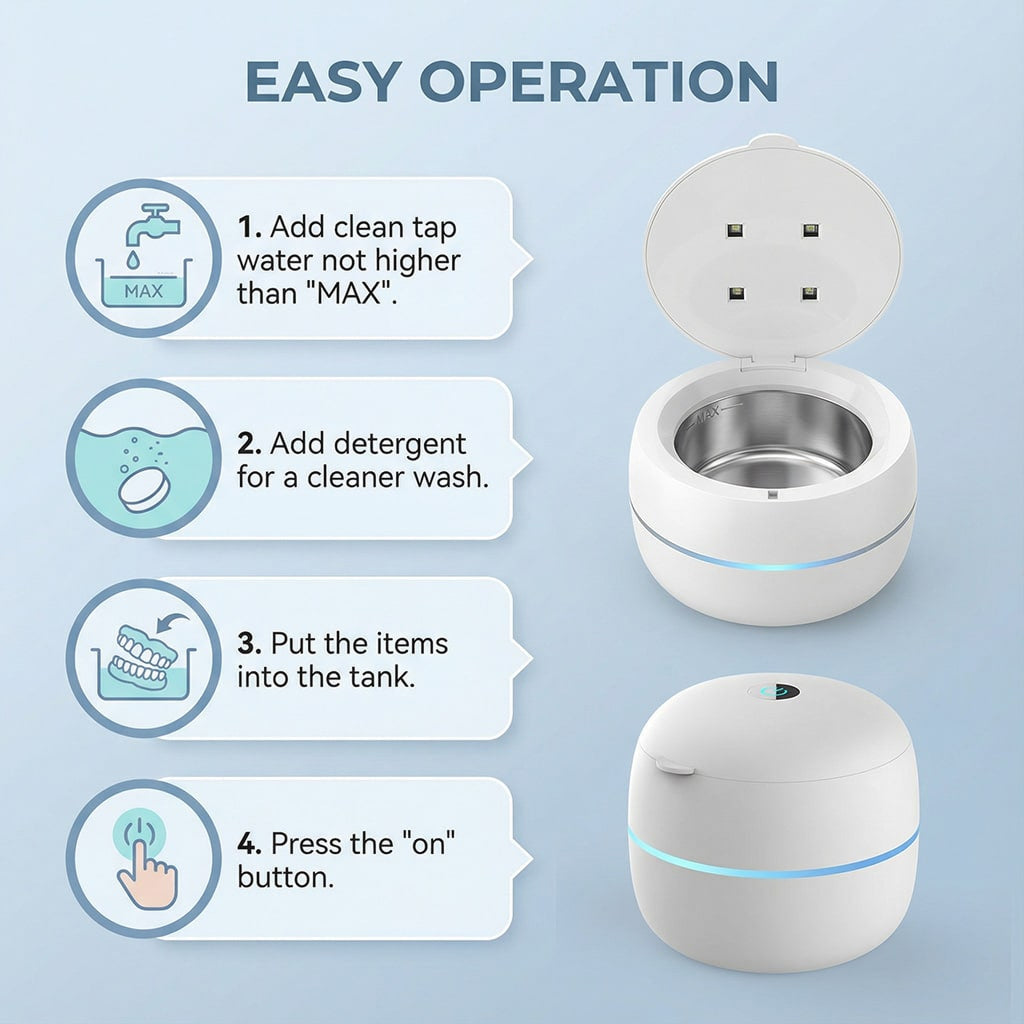 SoniMilix Dental Pod - Ultrasonic UV-C Cleaner for Retainers and Dentures
