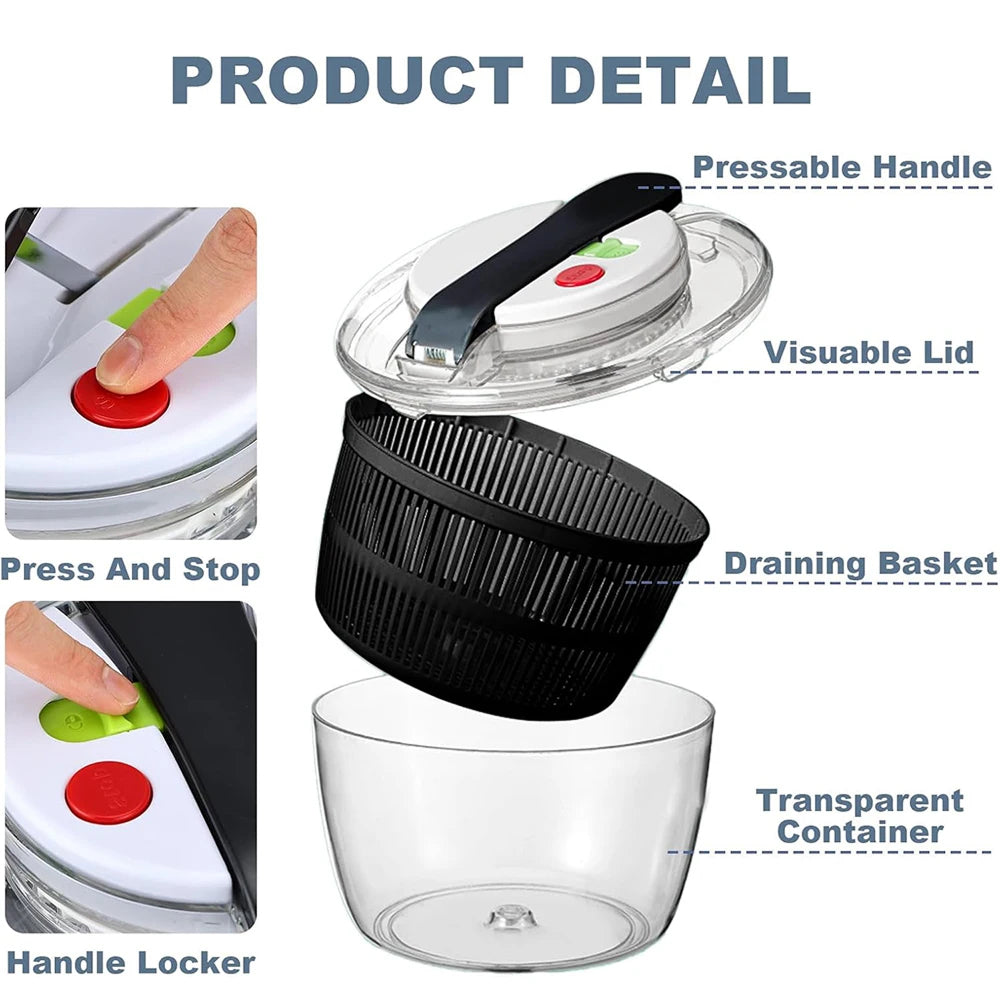 SpiSalix Large Salad Spinner – Easy-Lever Crank, Non-Slip Base & BPA-Free Vegetable Washer