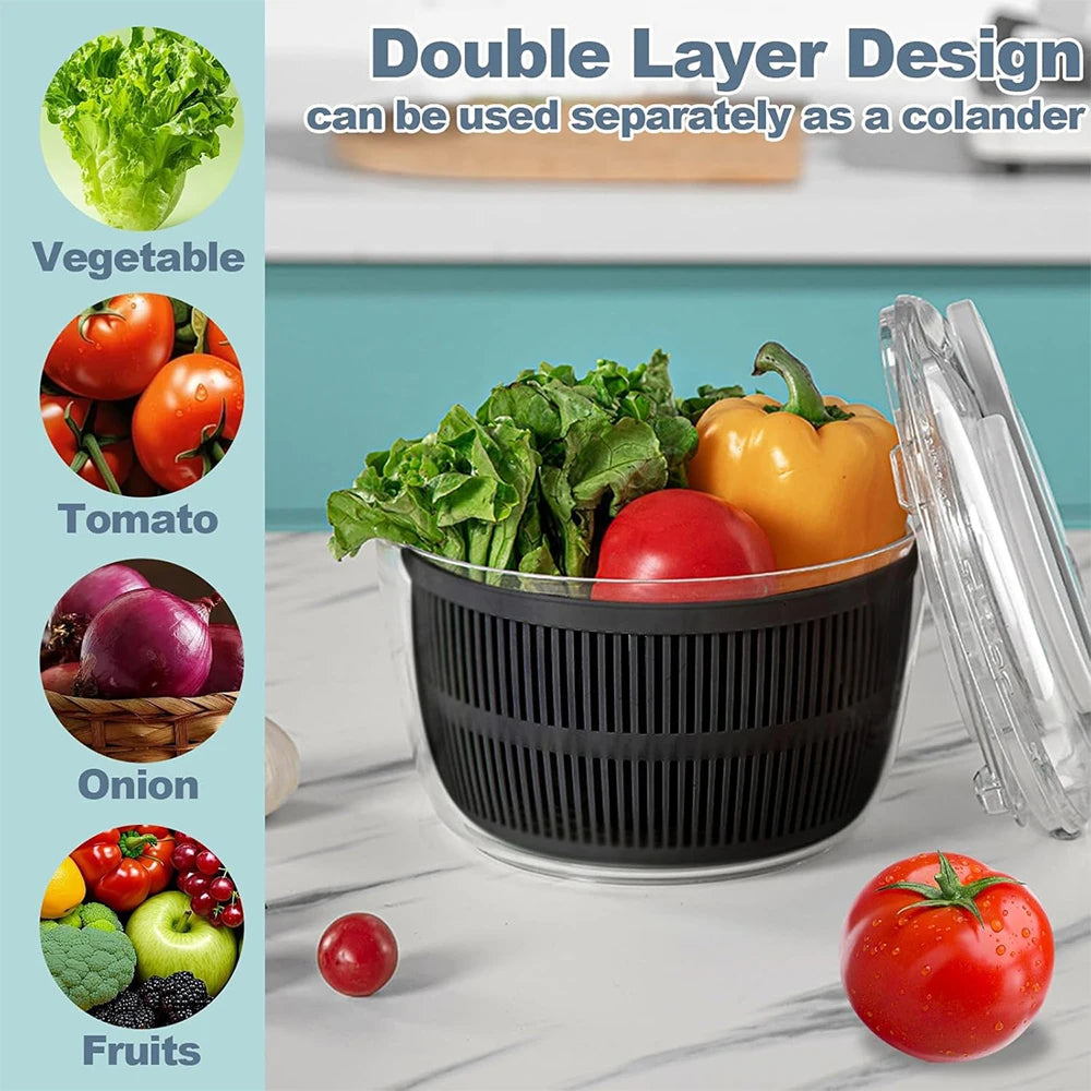 SpiSalix Large Salad Spinner – Easy-Lever Crank, Non-Slip Base & BPA-Free Vegetable Washer