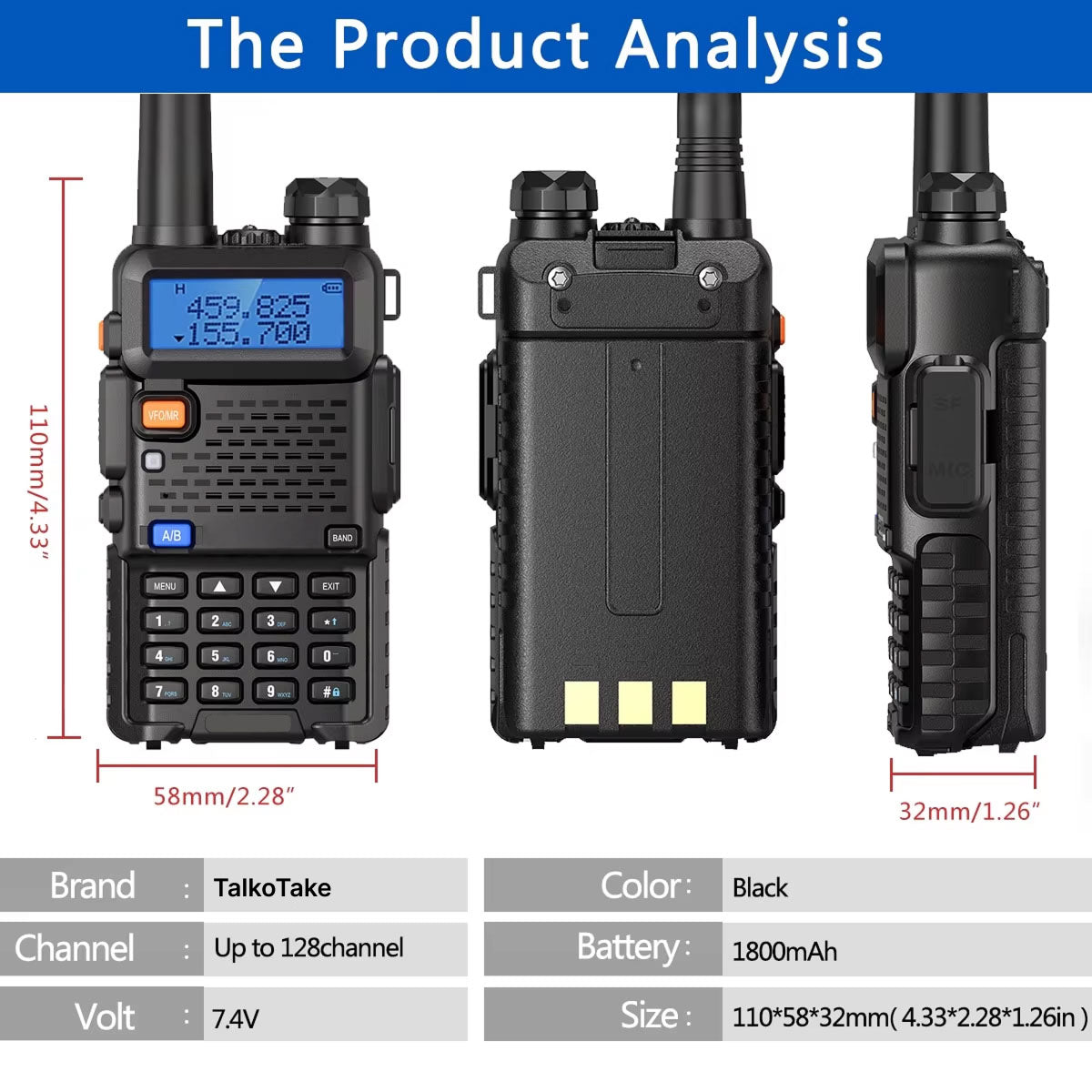TalkoTake Long Range Dual-Band GMRS Radio for Professionals