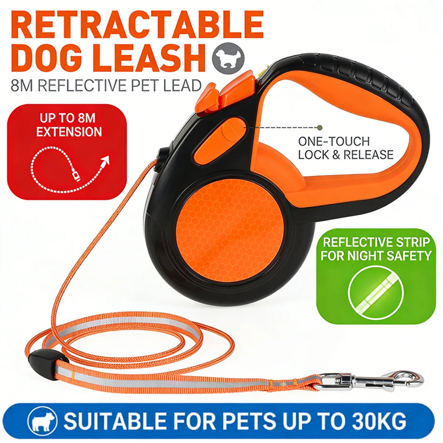 TanisPup 8m Retractable Dog Leash with Tangle-Free Technology
