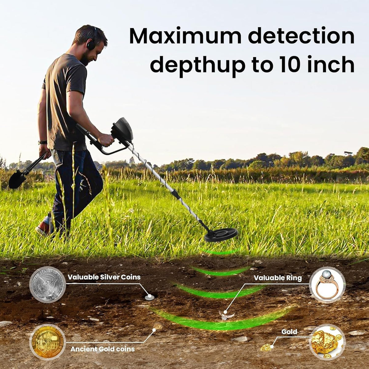 FrexSeek Kids Metal Detector IP68 Waterproof Gold Finder Kit