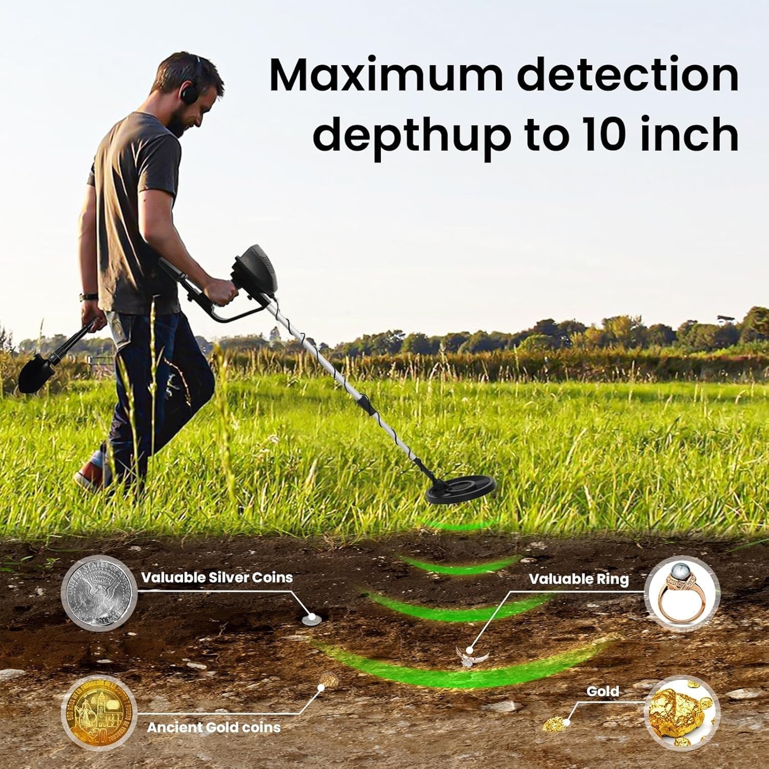FrexSeek Kids Metal Detector IP68 Waterproof Gold Finder Kit