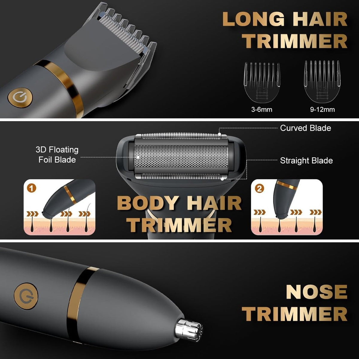 TrimLoci 3-in-1 Beard, Body, and Nose Hair Trimmer for Men