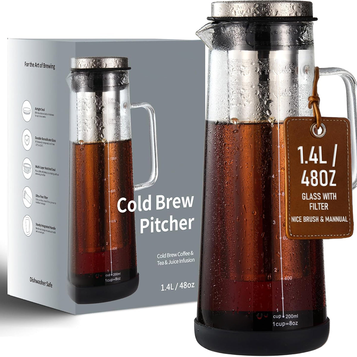 Twizzoly Airtight Cold Brew Coffee Maker - 1L Borosilicate Glass