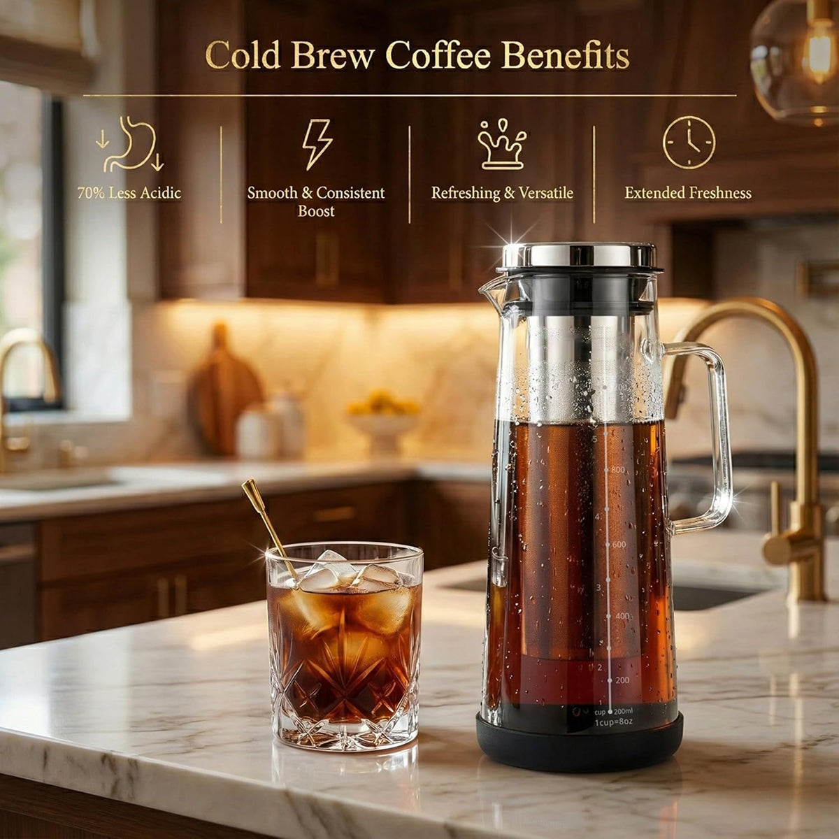 Twizzoly Airtight Cold Brew Coffee Maker - 1L Borosilicate Glass
