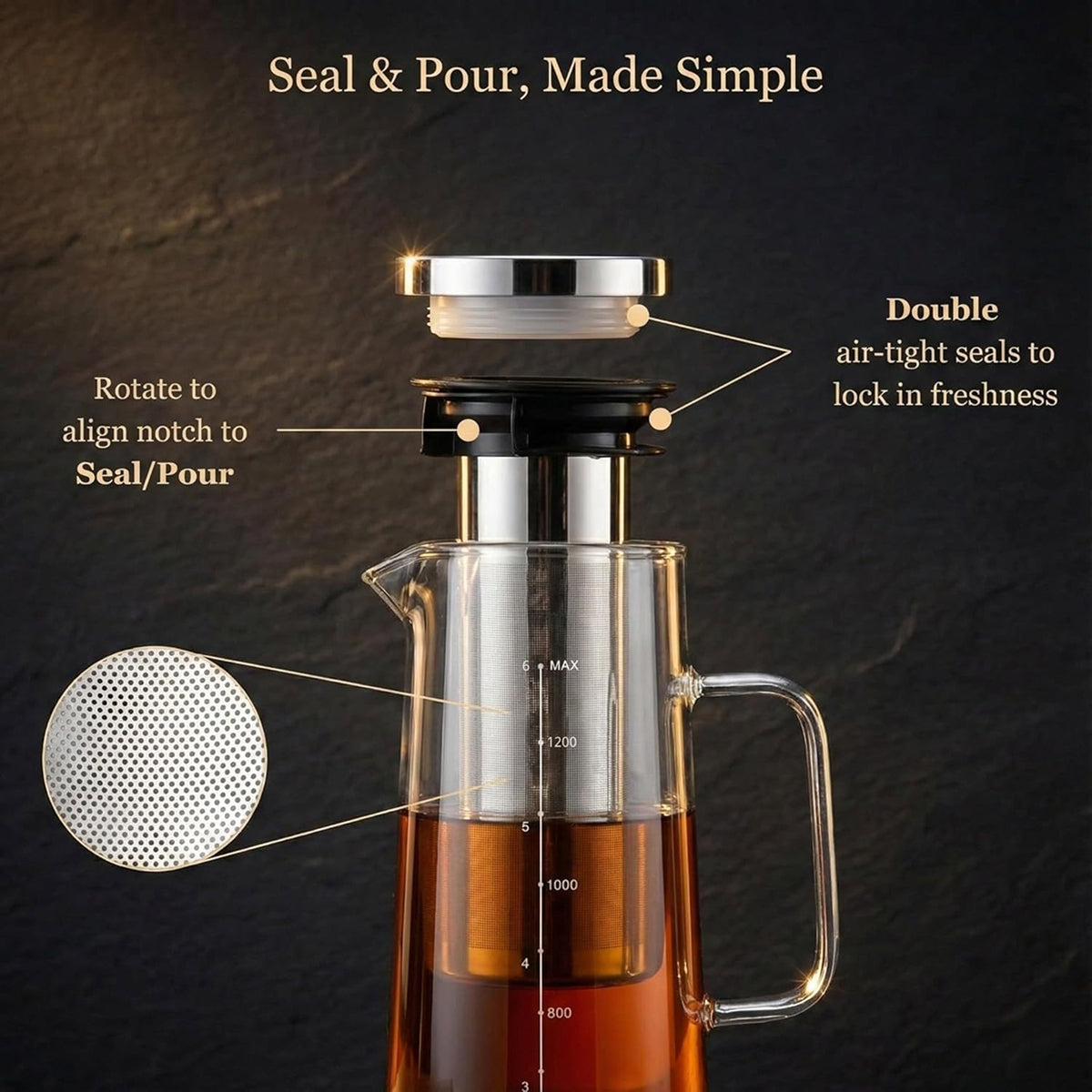 Twizzoly Airtight Cold Brew Coffee Maker - 1L Borosilicate Glass