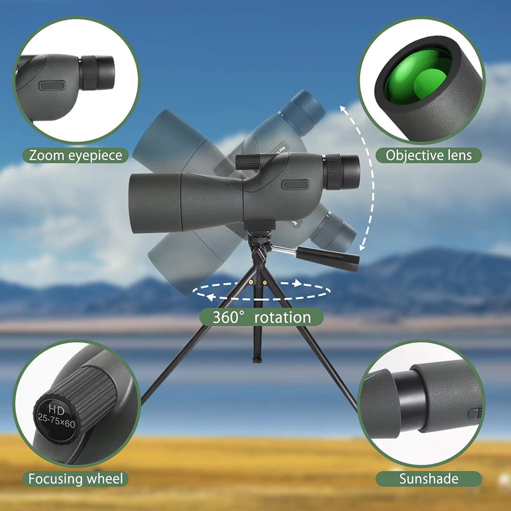 UnixClos 25-75x60mm HD BAK4 Prism Waterproof Spotting Scope with Smartphone Adapter