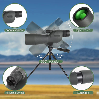 UnixClos 25-75x60mm HD BAK4 Prism Waterproof Spotting Scope with Smartphone Adapter