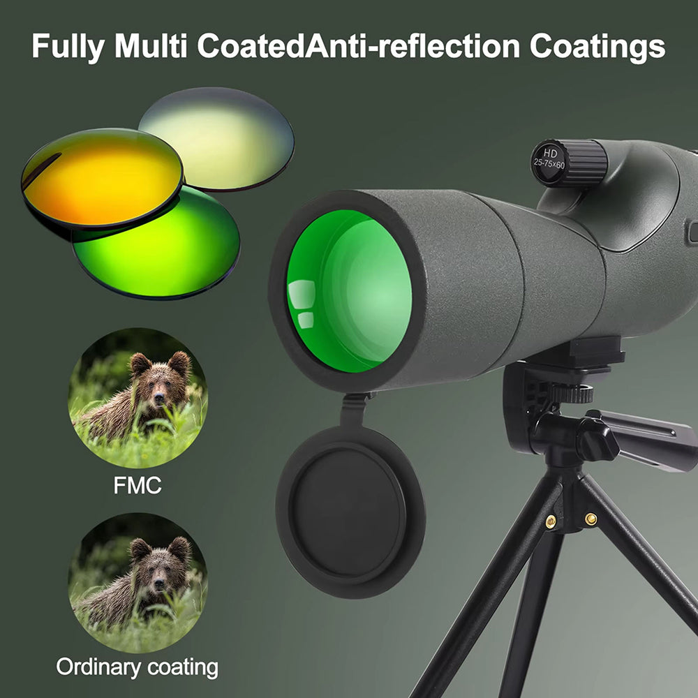 UnixClos 25-75x60mm HD BAK4 Prism Waterproof Spotting Scope with Smartphone Adapter