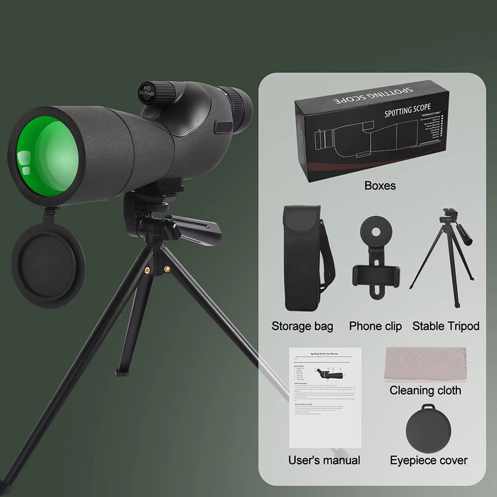 UnixClos 25-75x60mm HD BAK4 Prism Waterproof Spotting Scope with Smartphone Adapter