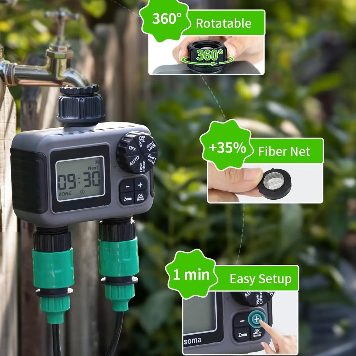 ViGratix Dual-Zone Smart Irrigation Controller with Rain Delay