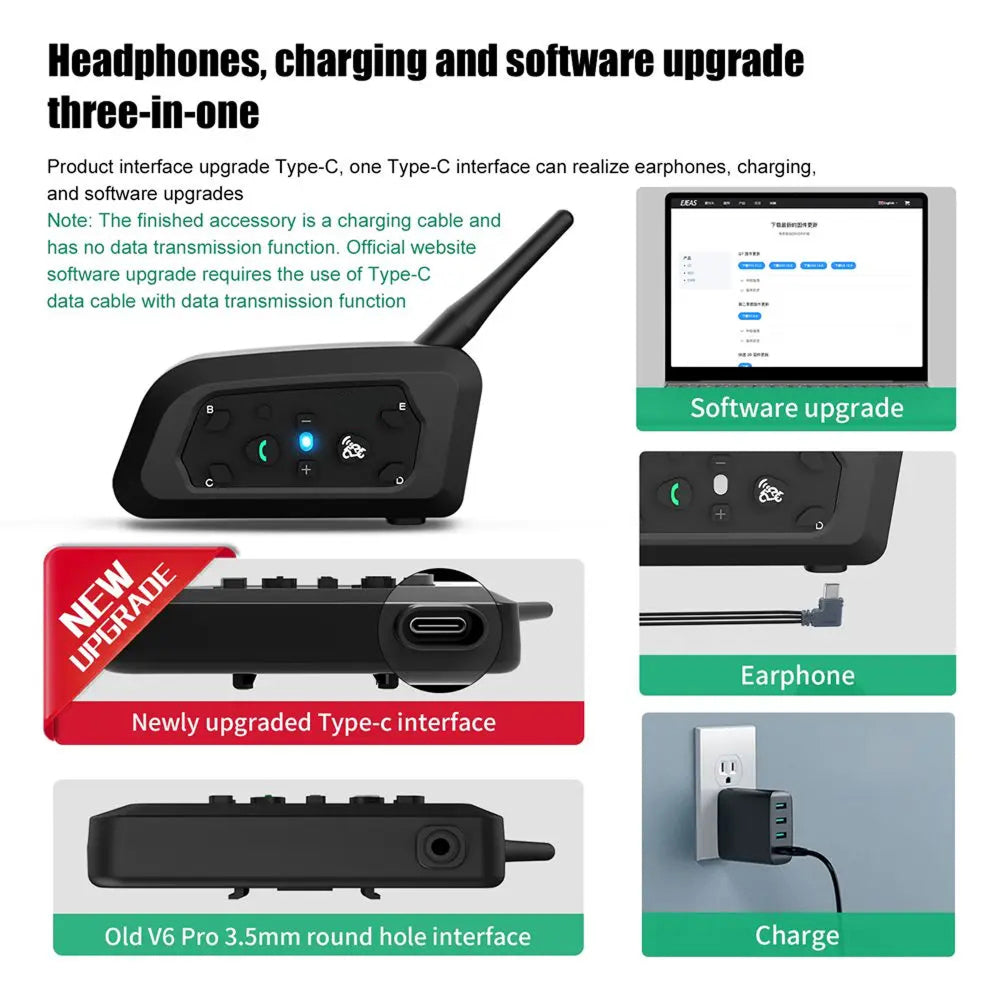 ViMocox Motorcycle Bluetooth Intercom 800m Range IP67 Waterproof