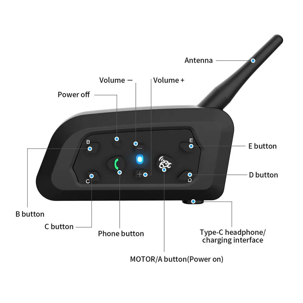 ViMocox Motorcycle Bluetooth Intercom 800m Range IP67 Waterproof