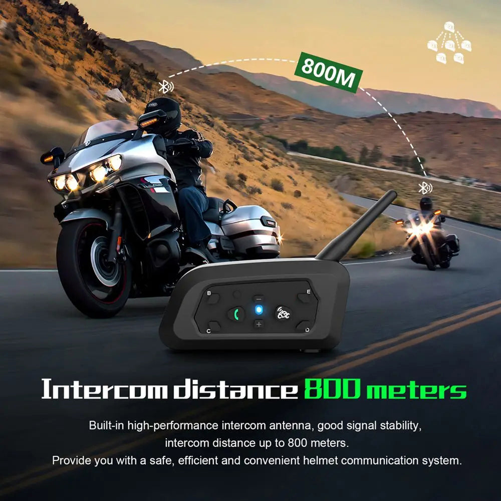 ViMocox Motorcycle Bluetooth Intercom 800m Range IP67 Waterproof