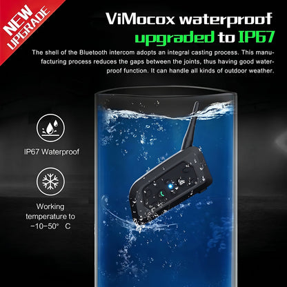 ViMocox Motorcycle Bluetooth Intercom 800m Range IP67 Waterproof