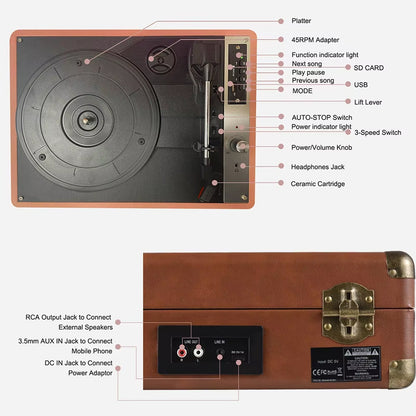 Vinixora premium belt-driven turntable with wireless speaker