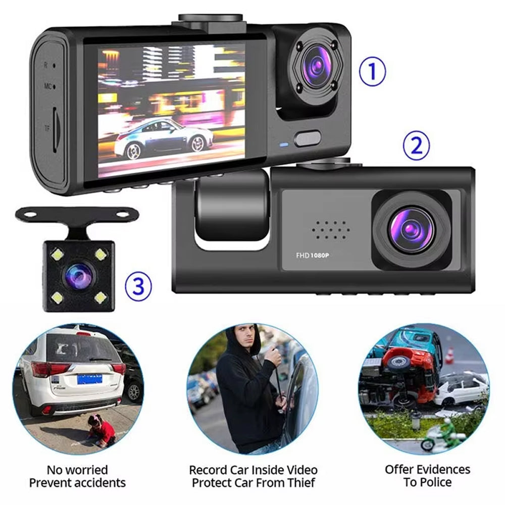 VisiDryve 3-Channel 1080P Wireless Dashcam with Night Vision