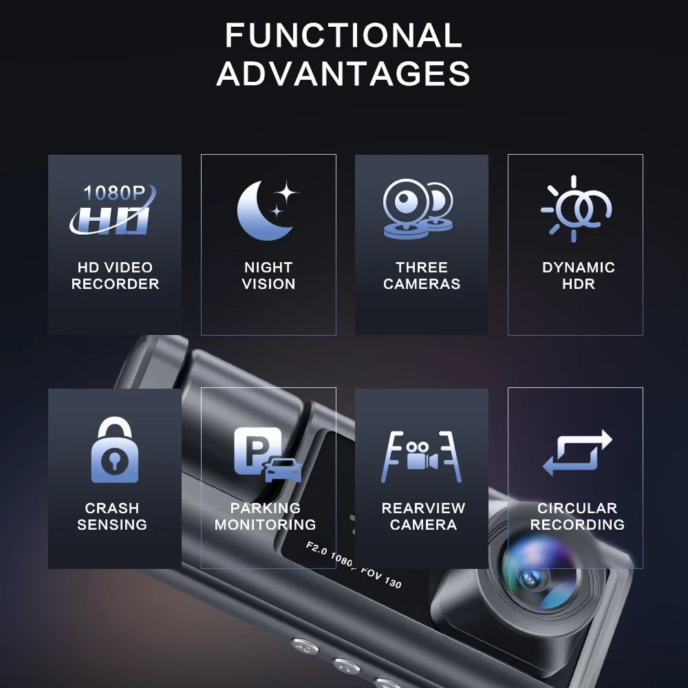 VisiDryve 3-Channel 1080P Wireless Dashcam with Night Vision