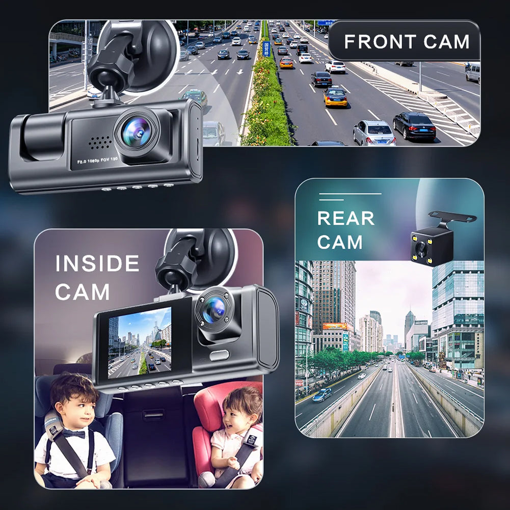 VisiDryve 3-Channel 1080P Wireless Dashcam with Night Vision
