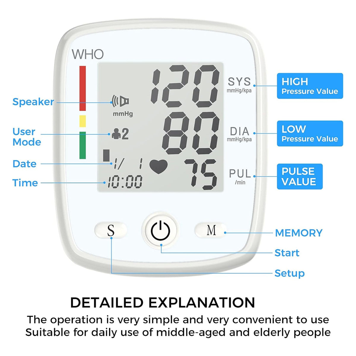 VitalArtrix Rechargeable Wrist Blood Pressure Monitor for Home Health Tracking