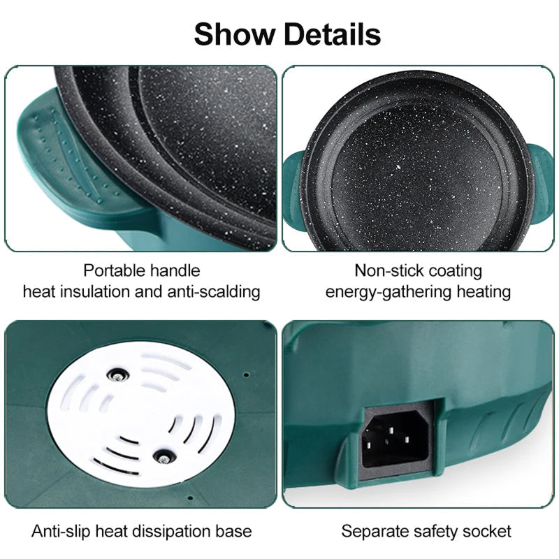 VixKilet Non-Stick Electric Skillet – Hot Pot Dual Power Control & Safety Auto-Shutoff Protection