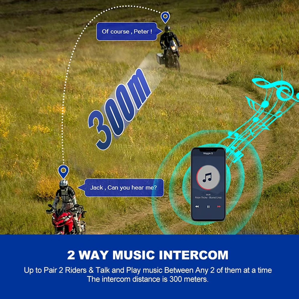 VoxiRide Bluetooth 5.3 Waterproof Motorcycle Intercom 500M