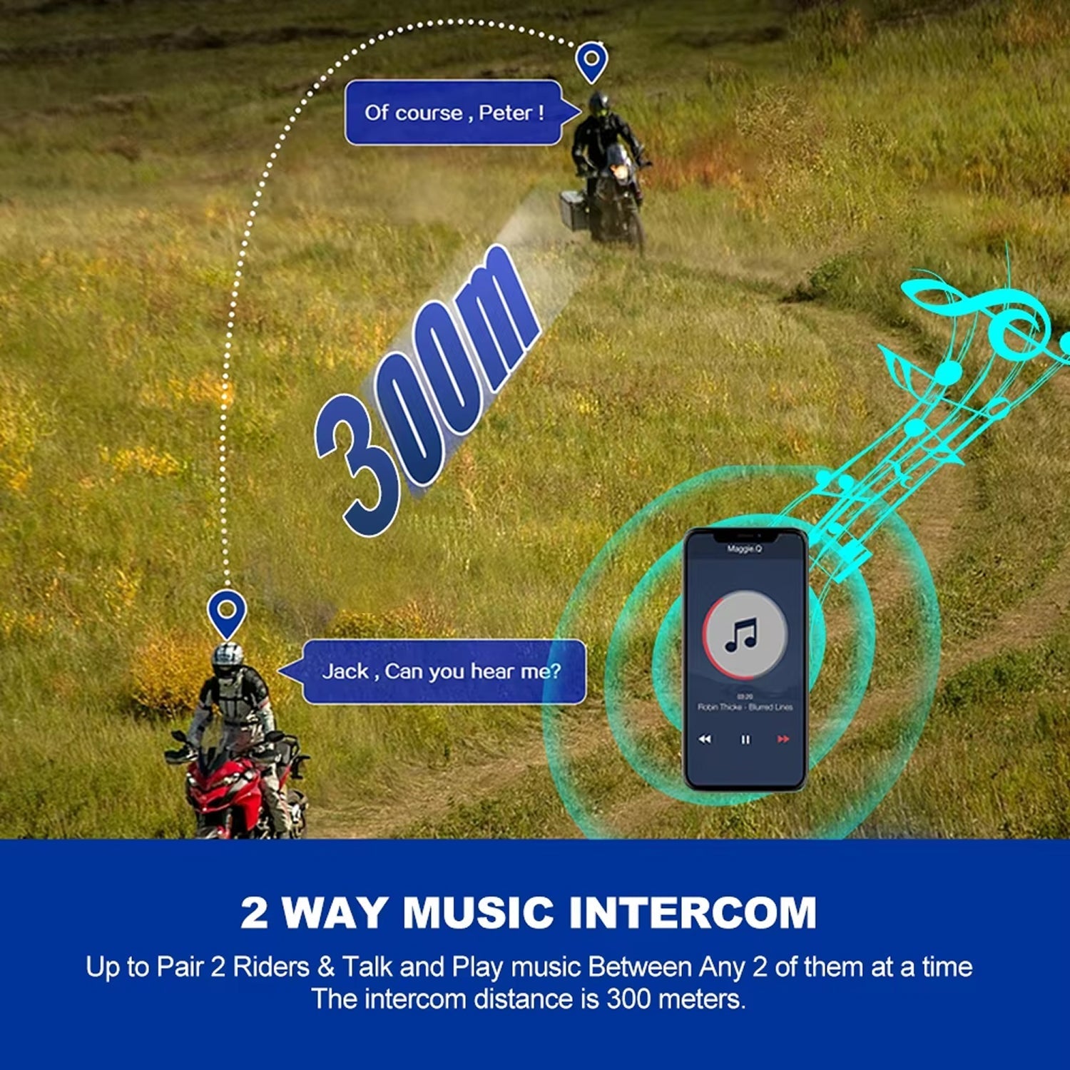VoxiRide Bluetooth 5.3 Waterproof Motorcycle Intercom 500M