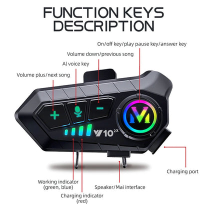 VoxiRide Bluetooth 5.3 Waterproof Motorcycle Intercom 500M