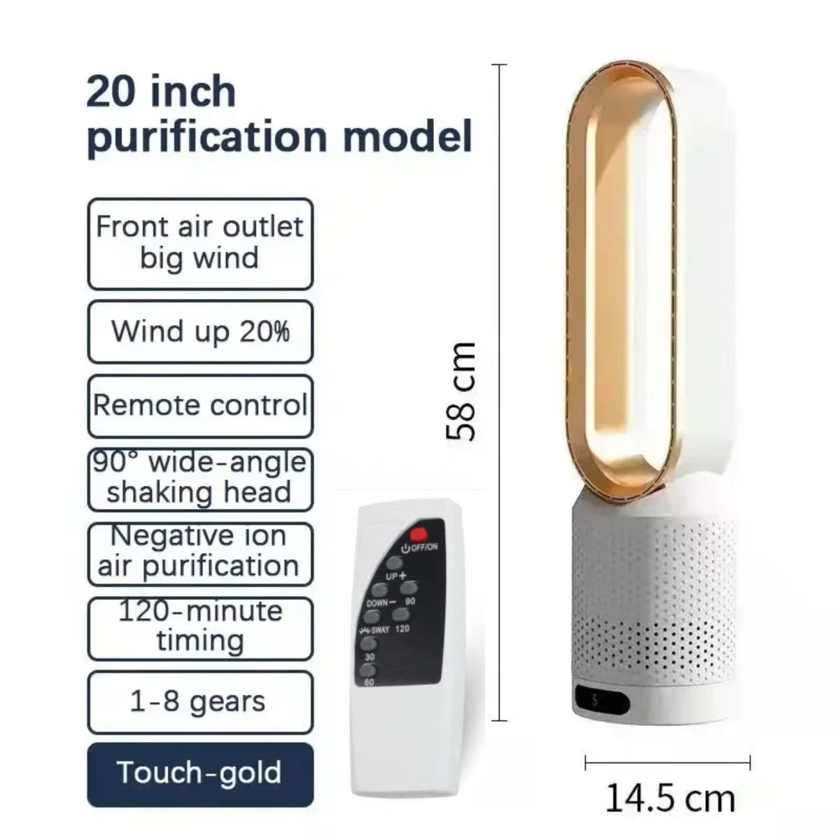 FakiLiax Sleek Bladeless Fan with Air Purifier