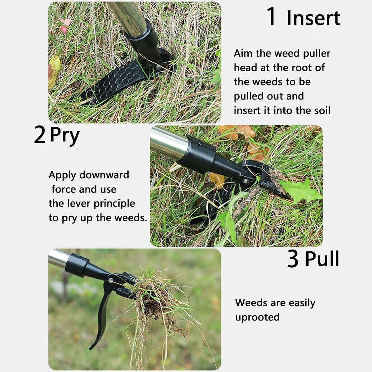 ZasJanee Stand-Up Weed Puller 40" Adjustable Steel 4-Prong