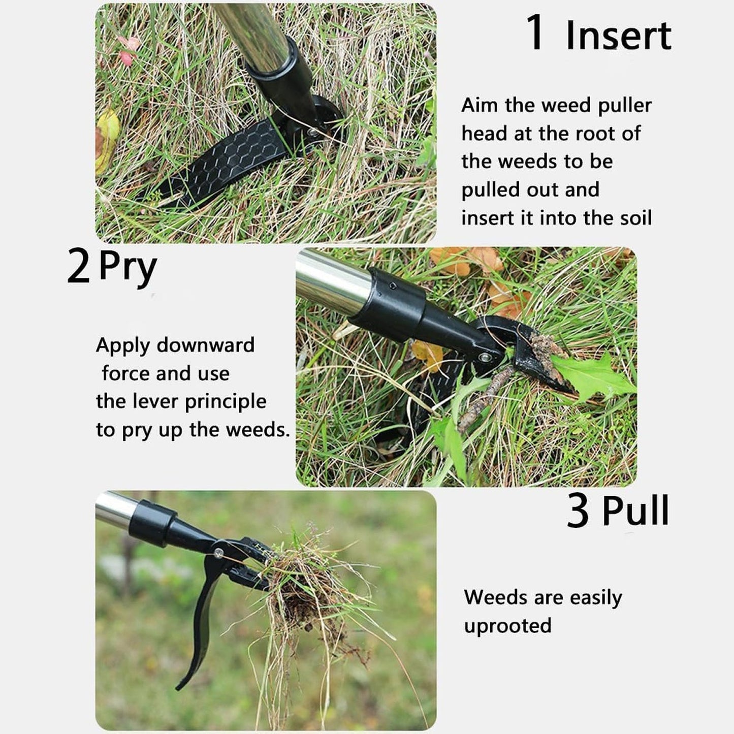 ZasJanee Stand-Up Weed Puller 40" Adjustable Steel 4-Prong
