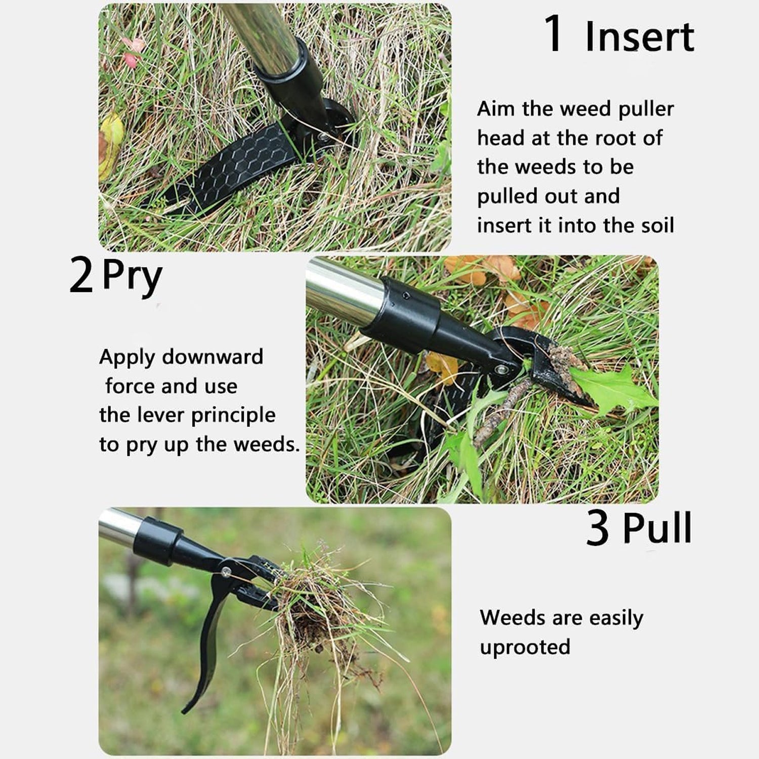 ZasJanee Stand-Up Weed Puller 40" Adjustable Steel 4-Prong