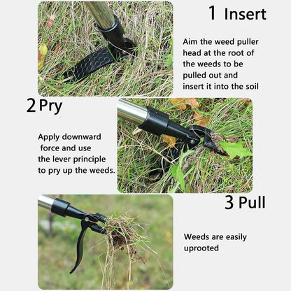 ZasJanee Stand-Up Weed Puller 40" Adjustable Steel 4-Prong