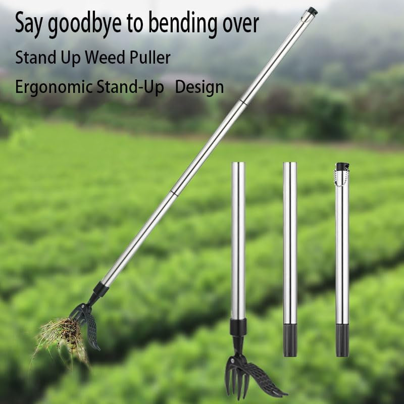 ZasJanee Stand-Up Weed Puller 40" Adjustable Steel 4-Prong