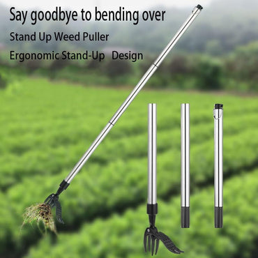 ZasJanee Stand-Up Weed Puller 40" Adjustable Steel 4-Prong