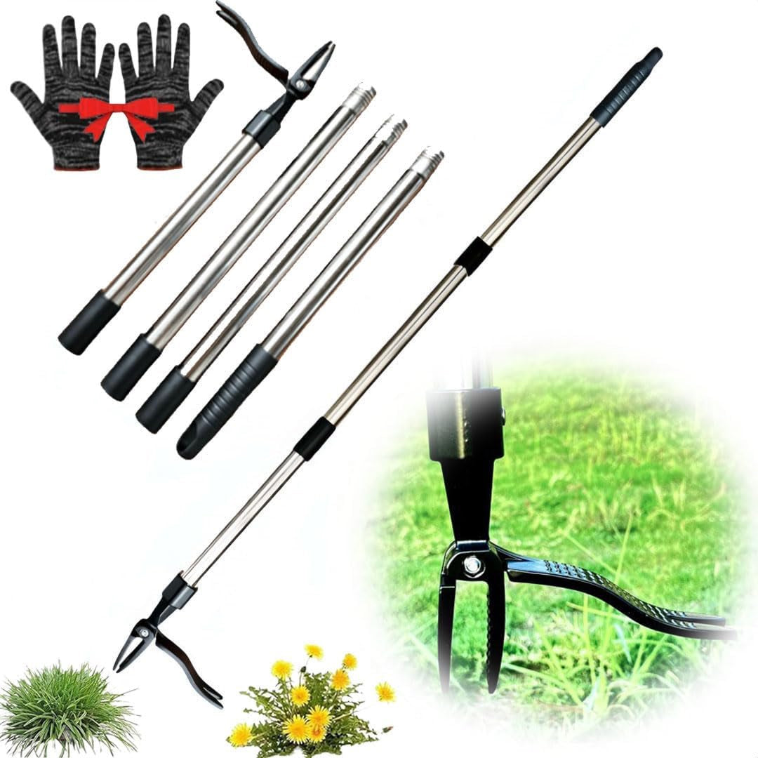 ZasJanee Stand-Up Weed Puller 40" Adjustable Steel 4-Prong