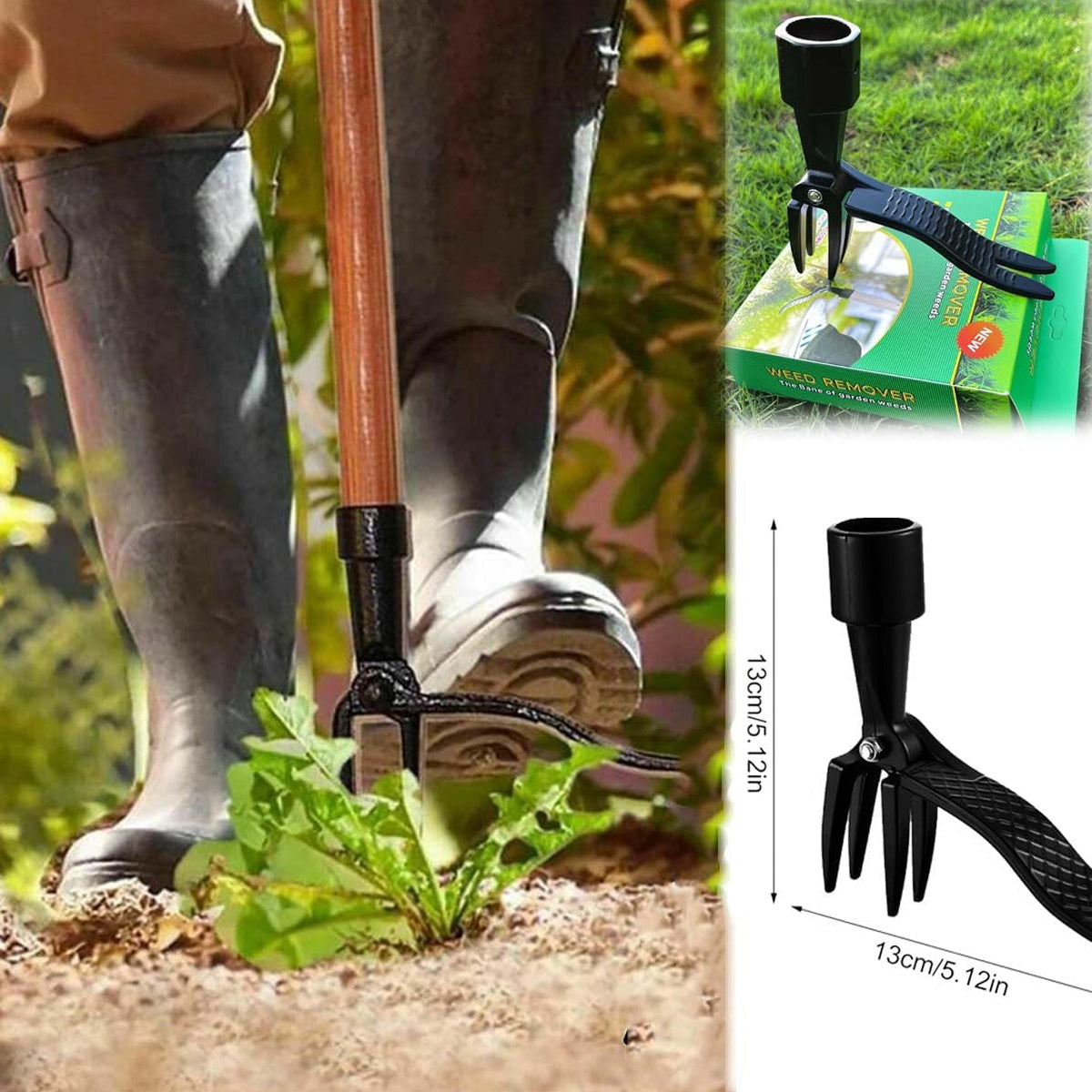 ZasJanee Stand-Up Weed Puller 40" Adjustable Steel 4-Prong