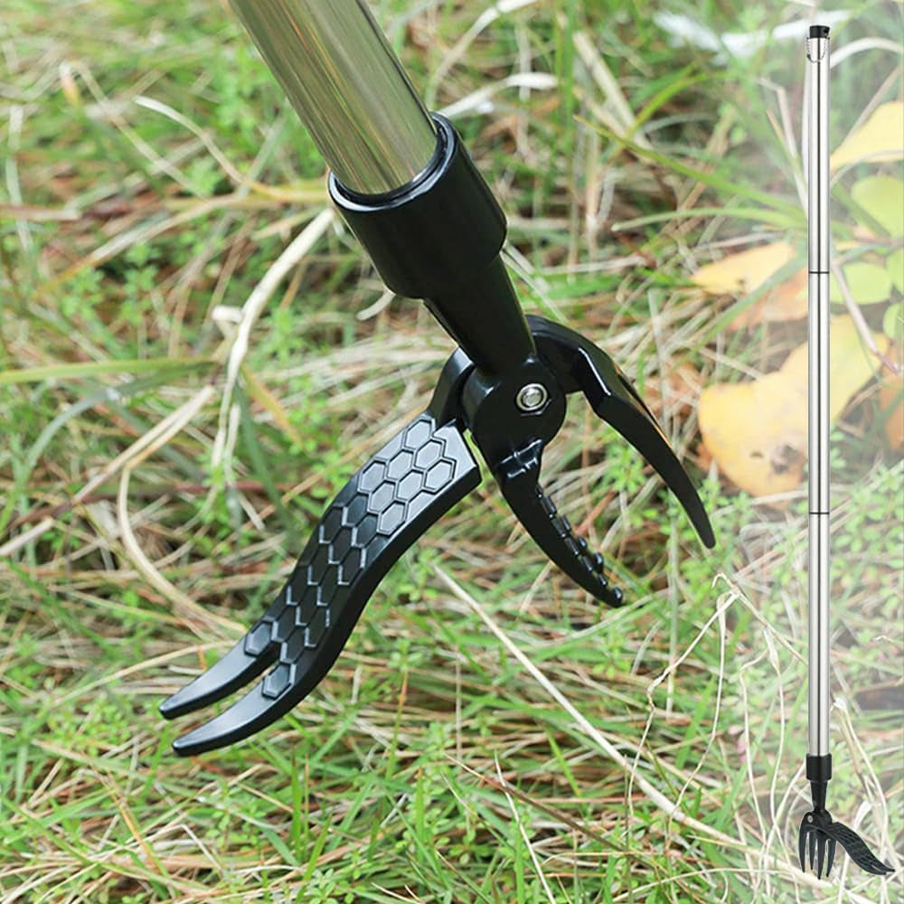 ZasJanee Stand-Up Weed Puller 40" Adjustable Steel 4-Prong
